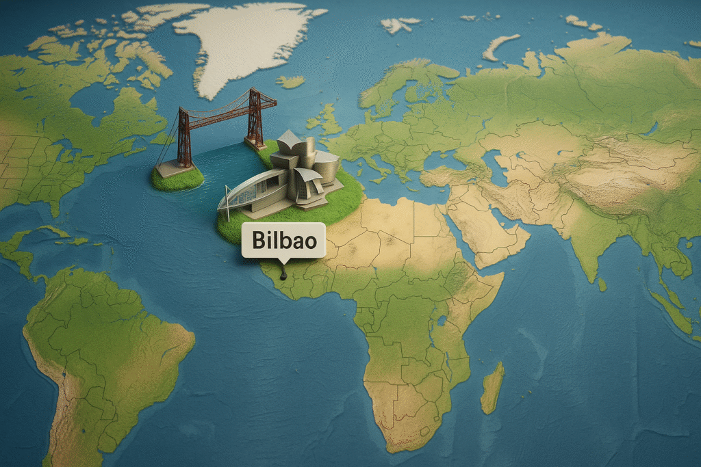 Mapa del mundo y Bilbao destacado como capital de eventos